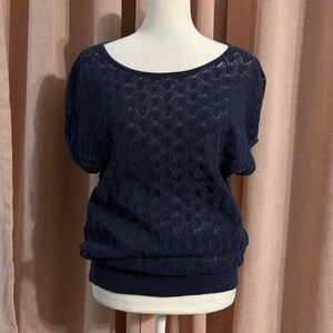 Talbots blue pointelle open knit sweater top